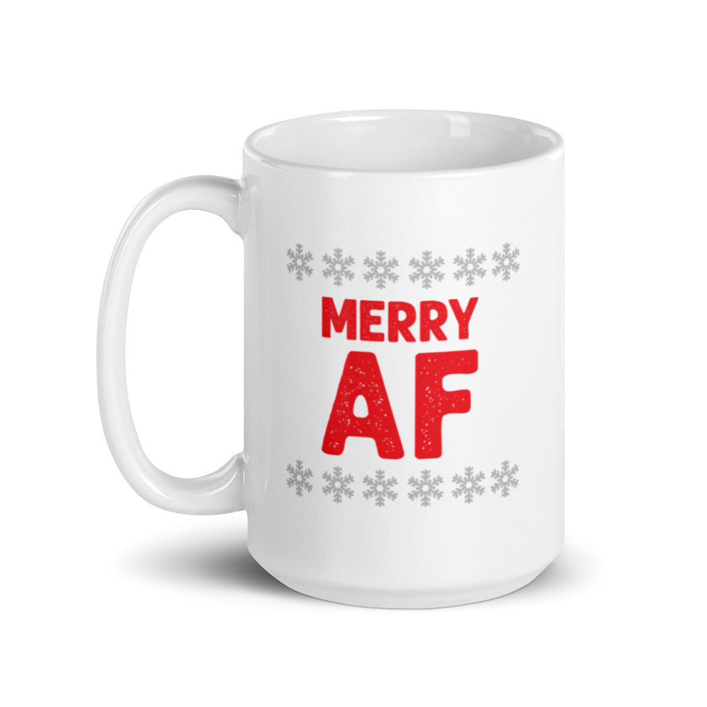 "Merry AF" White glossy mug