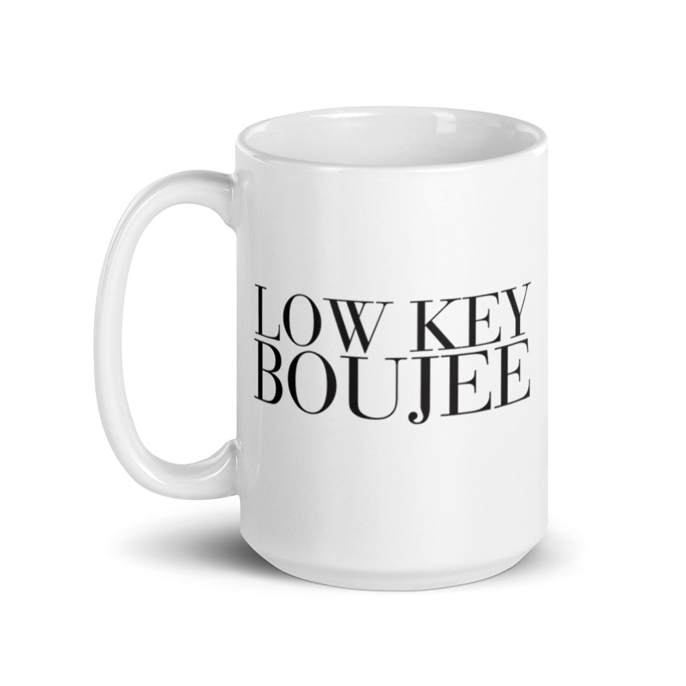 "Low Key Boujee" White glossy mug